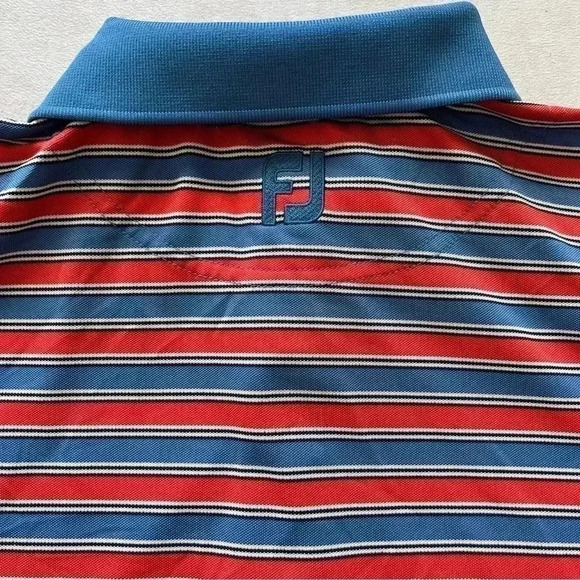 FootJoy FJ Mens Golf Polo Shirt Large Red Blue Striped Stretch Polyester… - Picture 4 of 9